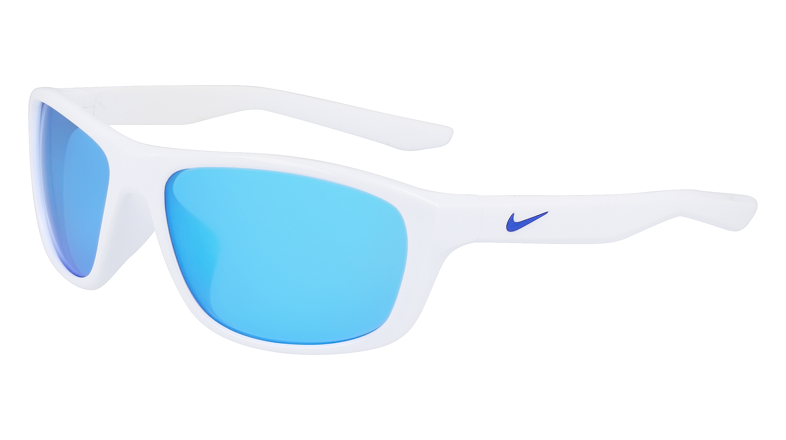 New KIDS Nike DZ7379 100 White JOLT M Sunglasses with Blue Mirror Lenses Nike Jolt DZ7378 Rectangle Sunglasses | Fashion Eyewear US main image 4