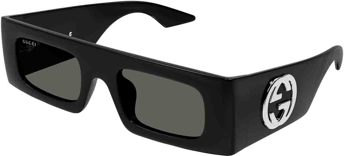 Gucci GG0516S 001 Sunglasses Black Silver Flash Logo Gradient Rectangle Women Gucci Seasonal Icon GG0516S Sunglasses main image 2
