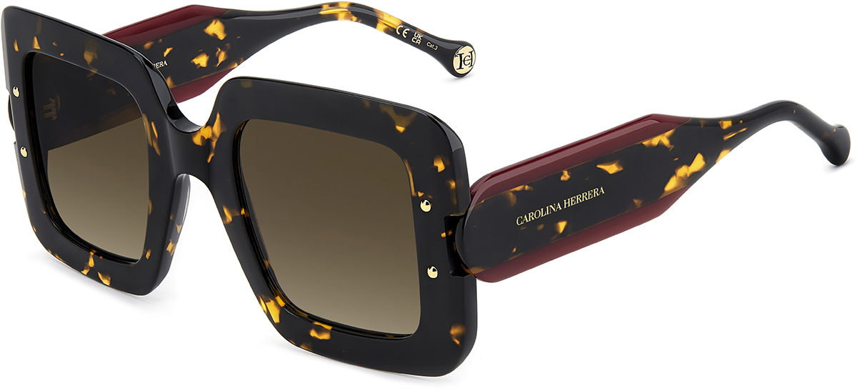 CAROLINA HERRERA HER 0100/G/S-0086/HA Sunglasses Sun Glasses 0086 HAVANA Authent Hexagonal Frame Sunglasses with Contrast Temples | Carolina  main image 4