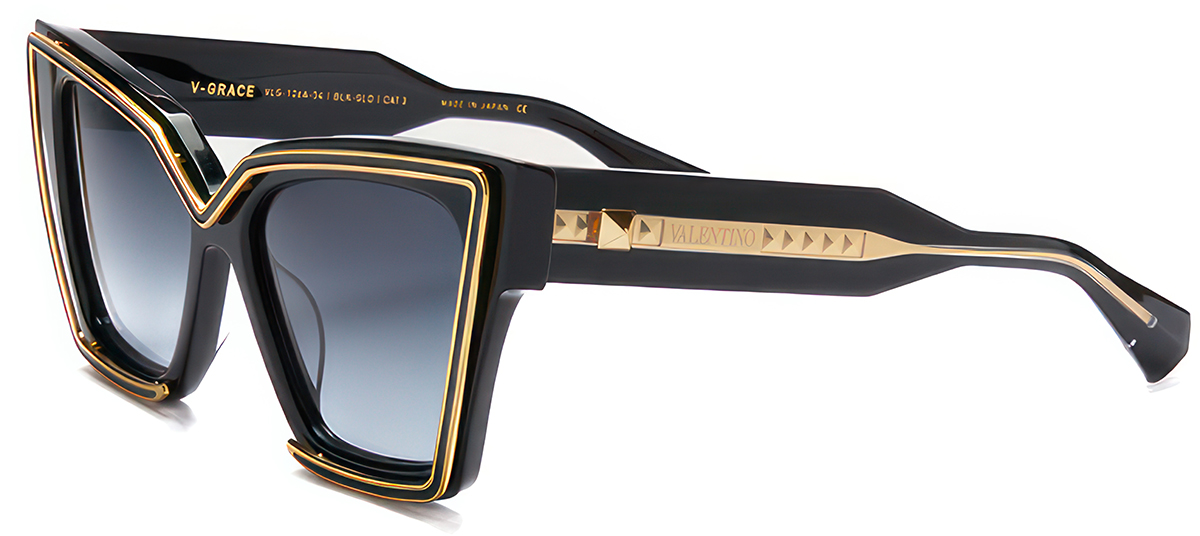 New! Valentino V GOLD || VLS 161A, Black Sunglasses with Gold Detail, Authentic Valentino Vls-180a - black / v-light gold – Mondello 1962 main image 2