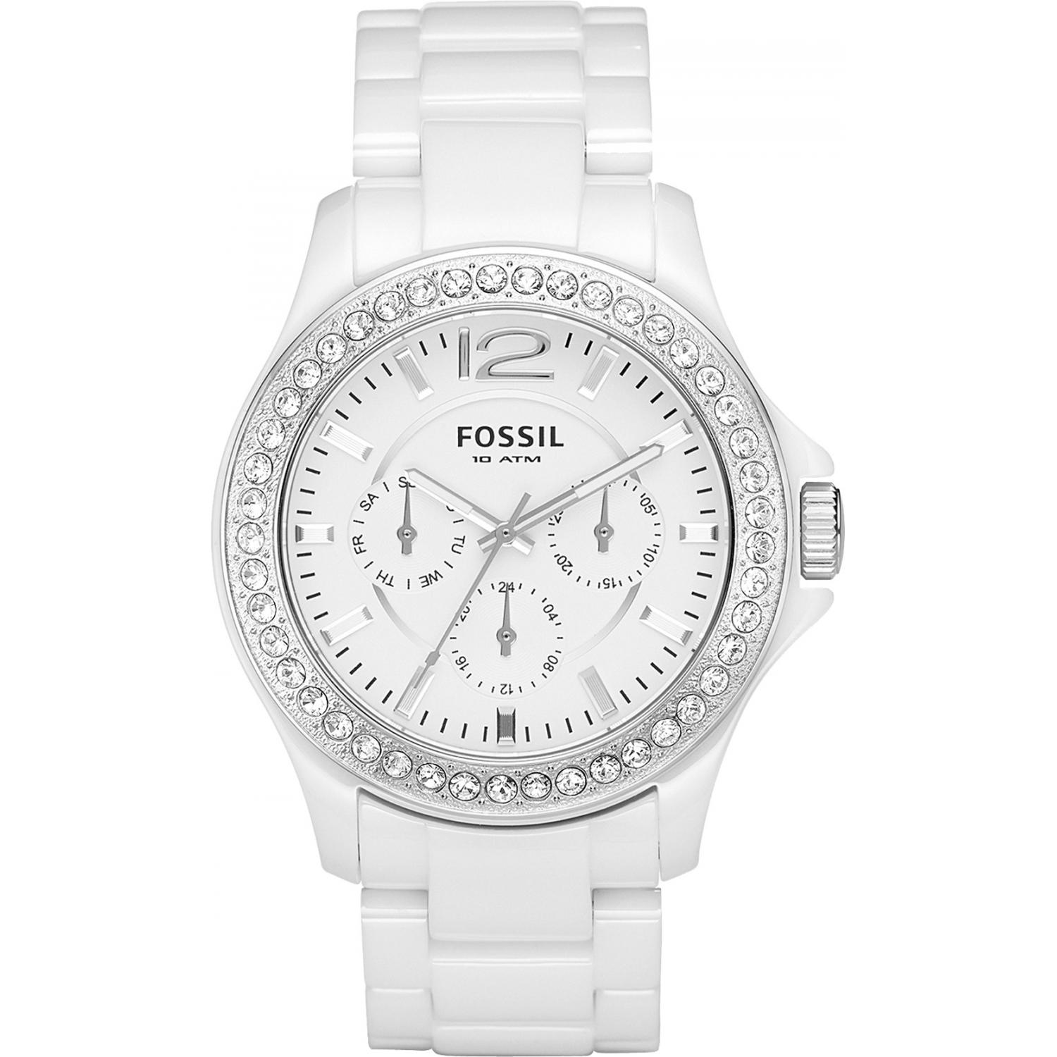 white ceramic watch fossil