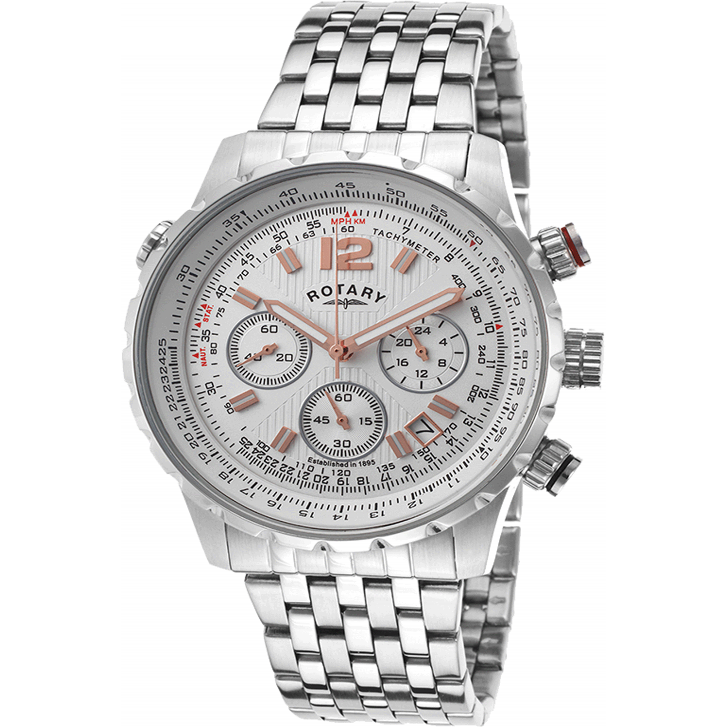 Rotary men's stainless steel top pilot style chronograph watch