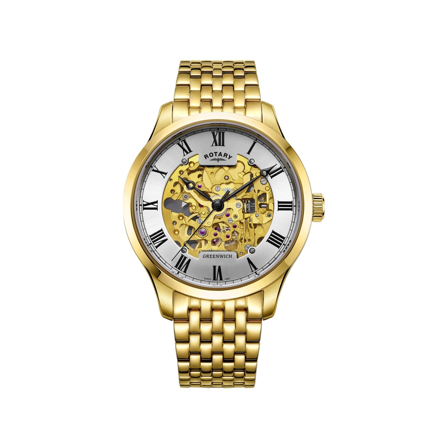 Rotary skeleton watch gold hot sale