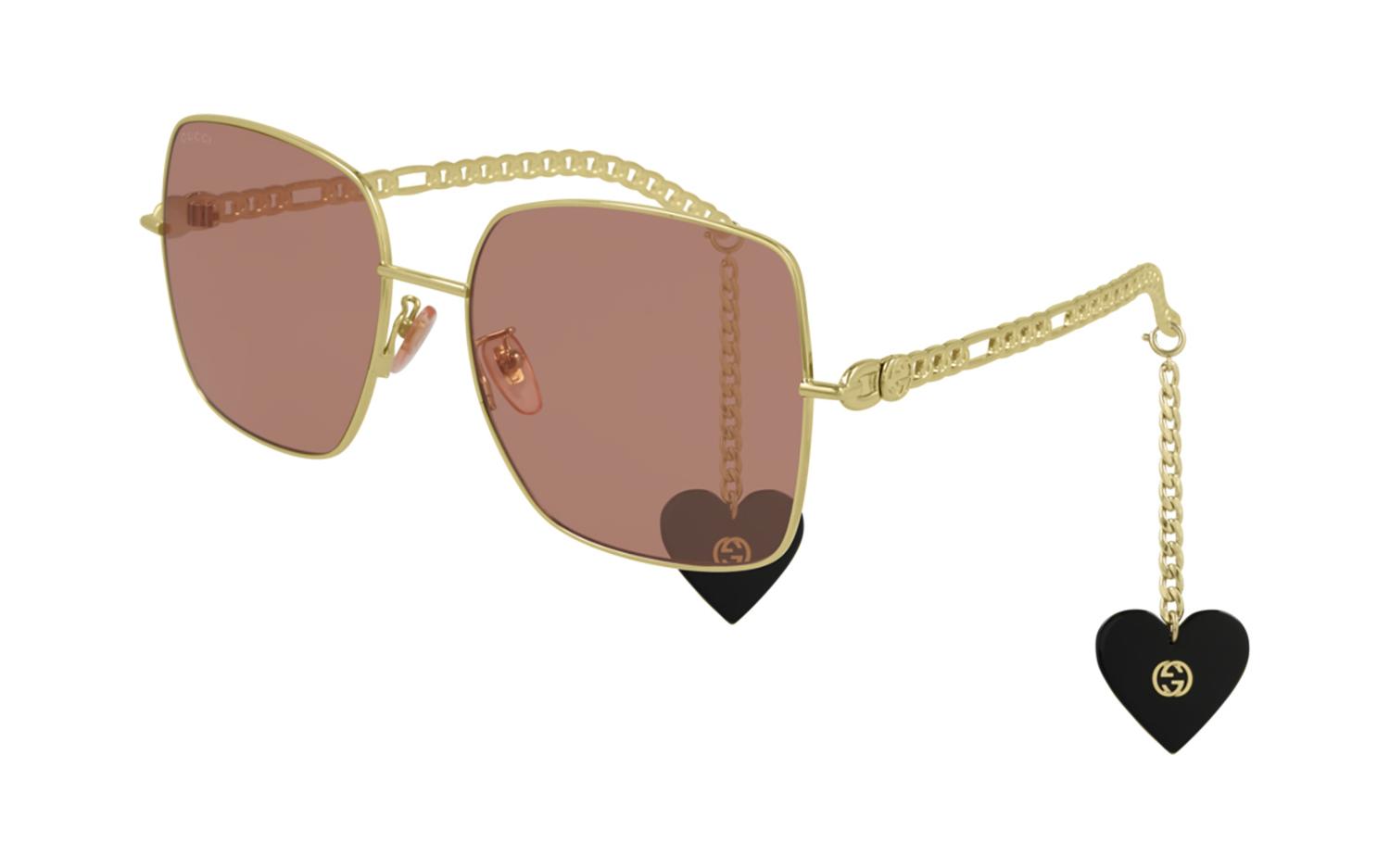 *BRAND NEW* Gucci GG0724S - 005 Gold Square Heart Charm Sunglasses Gucci GUCCI GG0724S CHAIN 0724 Gold Orange Sunglasses 005  main image 3