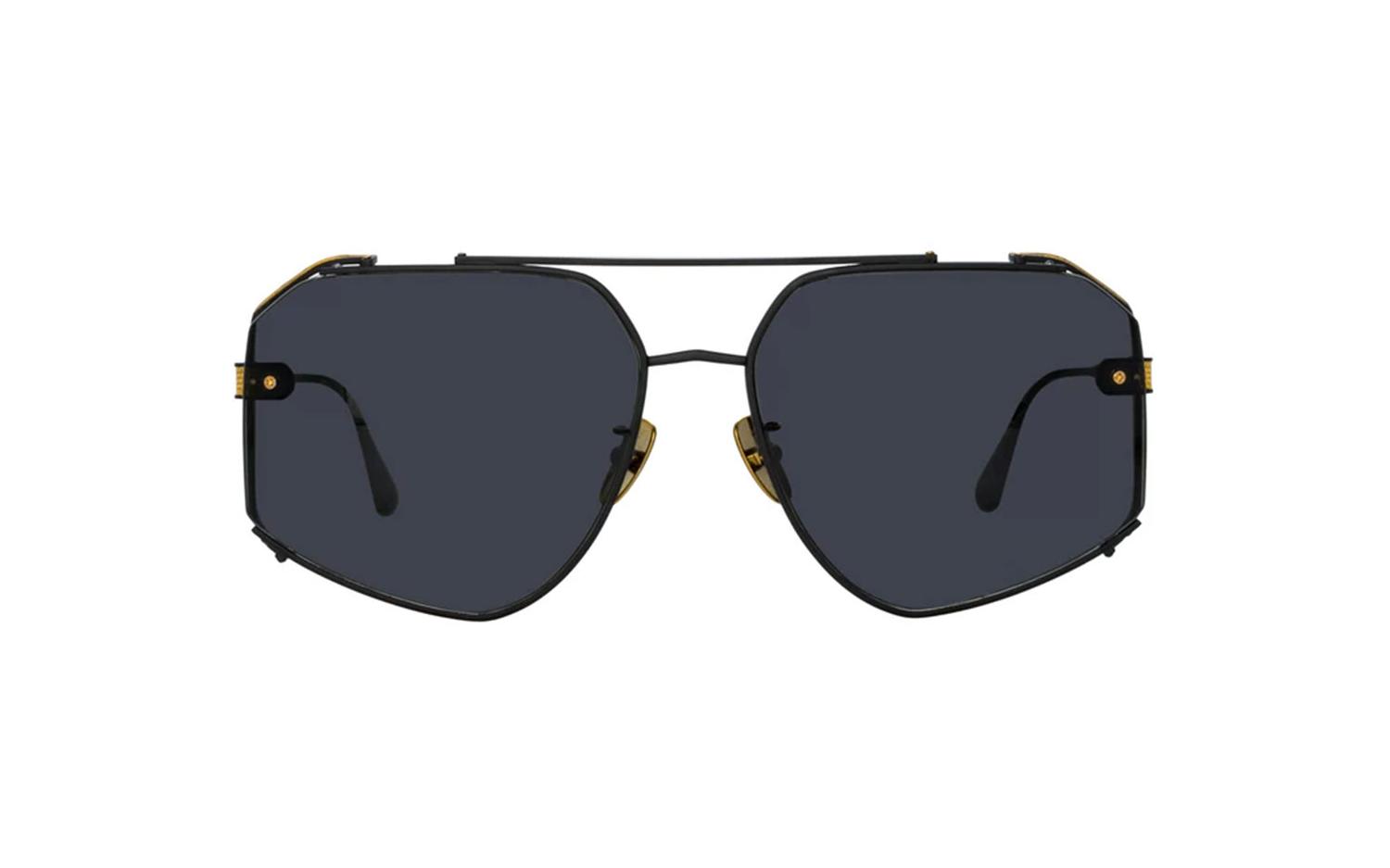 Lunettes De Soleil Linda Farrow AMAR - Modèle Aviateur Noir/or Titane - Verres Gris Zeiss - Neuf Avec étiquettes