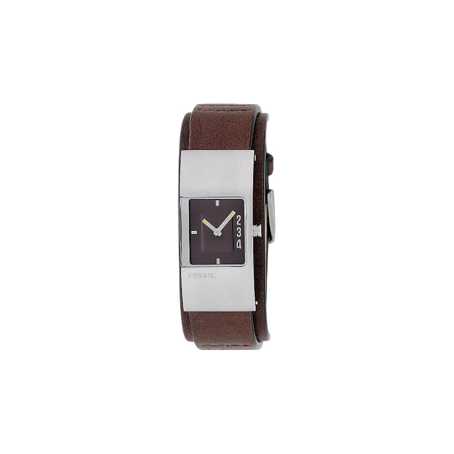 Fossil JR-9675 Square Cuff Watch Brown Leather Band Brushed Silver Tone Case Fossil JR-9675 Square Cuff Watch Brown Leather Band Brushed  main image 3